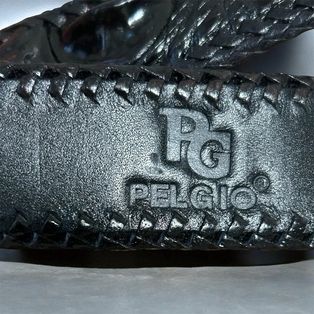 PELgio Genuine Siamese Crocodile Leather Black Belt Automatic Buckle 32